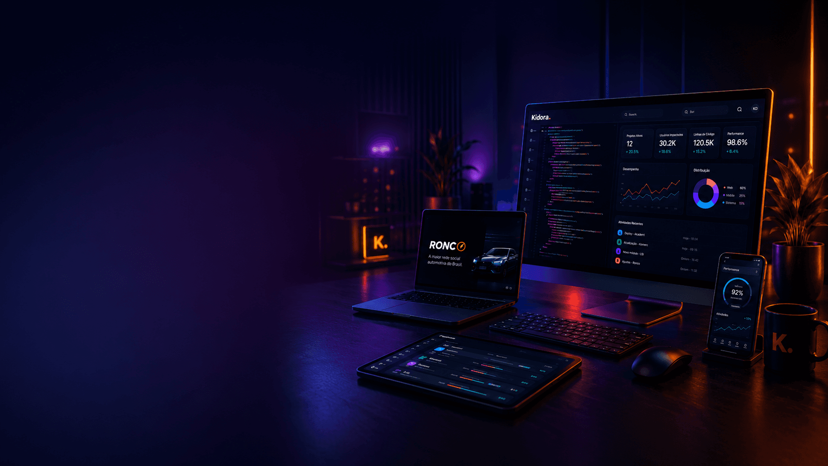 Ambiente de trabalho com telas digitais da nzcode